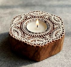 Handcrafted Wooden Floral T Light Decor Piece